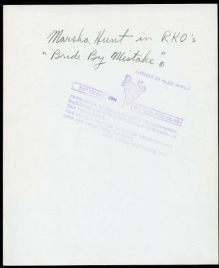 MARSHA HUNT Vintage 1944 KAHLE Stamp RKO RADIO PICTURES PORTRAIT Photo 2