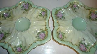2 Antique 6 Well Oyster Plate - Victoria Carlsbad - Austria - Green / Pin