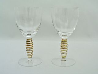 (2) Kosta Boda - Epoque Gold - 6 1/2 " Claret Wine Glasses - Anna Ehrner - Sweden