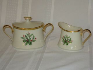 Lenox Holiday Creamer & Sugar Bowl With Lid - Made In Usa