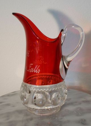 Antique Victorian Ruby Stained Kings Crown Pitcher Engraved