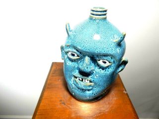 (blue Devi) Marvin Bailey Face Jugs,  Pottery,  Folkart 9  Inche Tall X 6  Wide