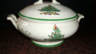 Spode Christmas Tree Green Covered Vegetable Serving Dish S3324 England