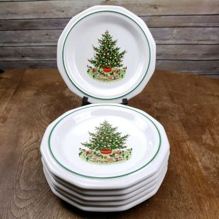 (6) Pc Pfaltzgraff Christmas Heritage Luncheon Salad Plates 8.  5 " 8 - 1/2in Tree Set