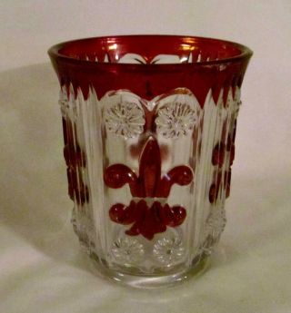 Ruby Stained Riverside Glass No.  478 Ruby Stained Tumbler Fleur De Lis Eapg