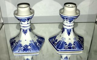 Royal Delft Porceleyne Fles Hand Painted & Signed Vintage Candle Stick Holders