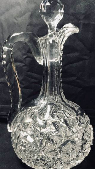 Unusual Antique Abp Meriden Heavy Thick Long Neck 12” Cut Glass Bottle Decanter