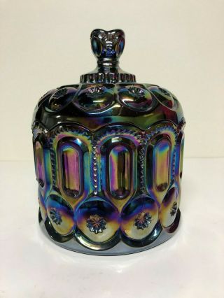 Carnival Glass Moon & Stars Amethyst Biscuit Jar L.  E.  Smith - Wow