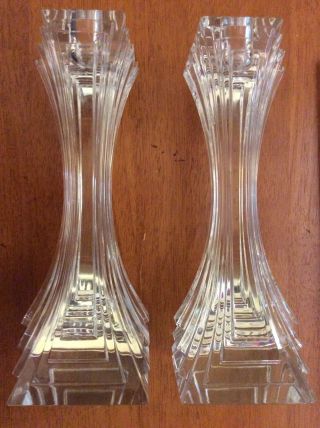 MIKASA CRYSTAL ART DECO CITY LIGHTS 10 - INCH CANDLE HOLDERS SET OF 2 2