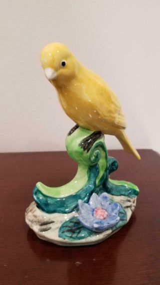 Vintage Signed Stangl Pottery Yellow Left Facing Canary Bird W/blue Flower 3747