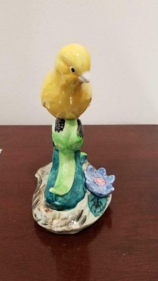 Vintage Signed Stangl Pottery Yellow Left Facing Canary Bird w/Blue Flower 3747 5