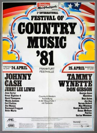 Festival Of Country Music Johnny Cash - Rare Orig Frankfurt 1981 Concert Poster