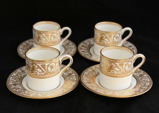 Vintage Set 4 Wedgwood China Florentine Gold W4219 Demitasse Cups & Saucers