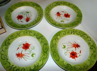 Set Of 4 Westbury Court Lyrical Blooms Cryanthia 12 " Pasta Soup Plates Bowls