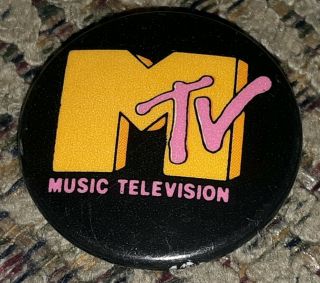 1980s Mtv Music Television Button Pin Pinback Promo 1 1/4” Black Rare