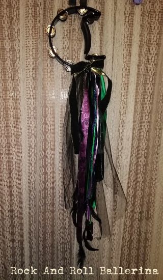 Stevie Nicks Inspired Moon Tambourine With Beads Feathers & Ribbons Custom Made