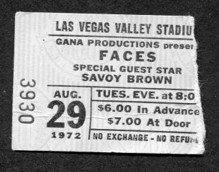 1972 Rod Stewart Faces Savoy Brown Concert Ticket Stub Las Vegas