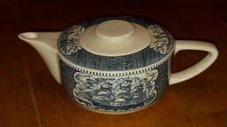 Royal Currier Ives Teapot With All White Lid.  Very Rare.