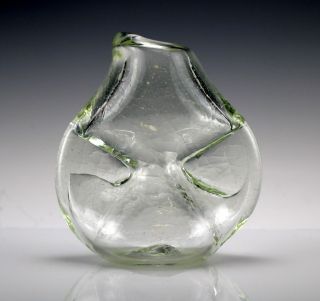 Signed Heather Hand Blown Green Crackle Studio Art Glass Vase Sculpture