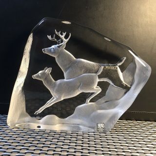 Mats Jonasson Crystal White Tail Deer - Signed,  Numbered,  Handmade In Sweden
