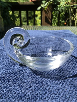 Steuben - Signed Crystal Mid Century Modern Hand Blown Art Glass Dish Bowl