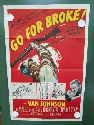 1951 Go For Broke One Sheet Poster 27 " X41 " Van Johnson Wwii Military Action