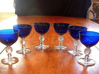 6 Vintage Morgantown Ritz Blue Golf Ball Liquor Cocktail Stems Glasses