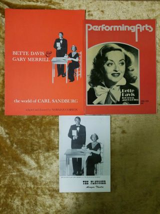 Bette Davis Gary Merrill Program The World Of Carl Sandburg With Performing Arts