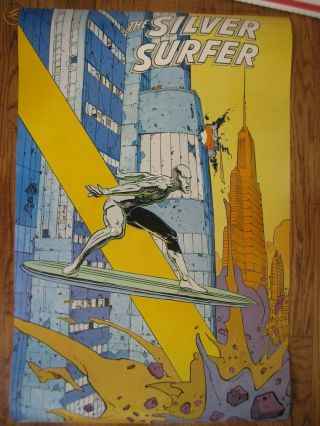 Vintage 1988 Silver Surfer Poster Marvel Comics Moebius 22x34 - Still In Plastic