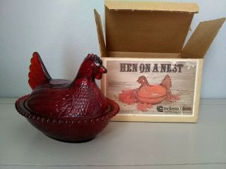 Vintage Indiana Glass Hen On Nest Red