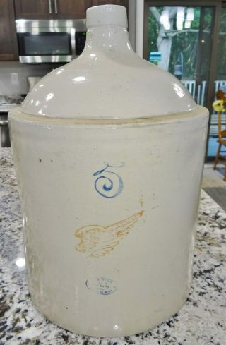 Red Wing Large Wing 5 Gallon Crock Jug Stoneware Pottery Vtg Antique