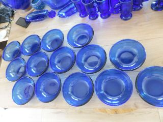 Set Of 14 Arcoroc France Cobalt Blue Glass Cereal Dessert Bowls 6 1/4 Inches