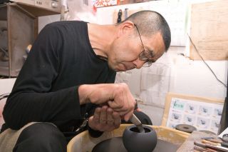 Tokoname Kyusu teapot - SHOHO - Gold & Silve Grape 320cc - obi ami steel net 3
