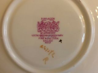 PARAGON QUEN MARY CUP & SAUCER YELLOW GOLD TRIM BLACK BACKGROUND PINK ROSES 2