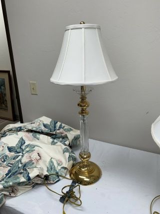 Tall Waterford Cut Crystal And Brass Table Lamp W/shade