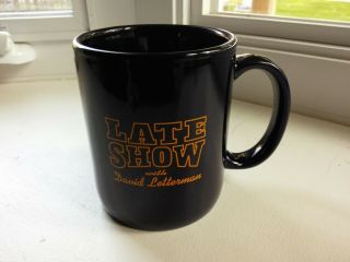 Vintage Late Show With David Letterman Coffee Mug - Blue With Yellow Text - Cbs