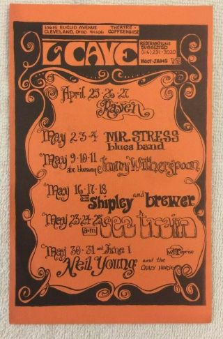Vintage La Cave Music Concert Postcard Flyer Cleveland Neil Young