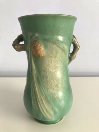 Vintage 7.  25 " Roseville Pottery Vase Green Pinecone 8111 - 7