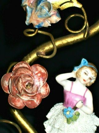 Antique German Art Deco Dresden Lace Girl Ballerina Ormolu Porcelain Figurine