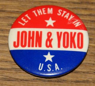 Lennon & Yoko Let Them Stay Authentic Vintage Usa Pin Button Badge 1974