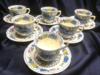 Masons Regency Plantation Colonial Set Of 6 Teacups & Saucers Made In England