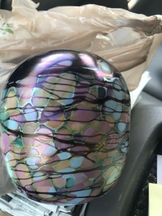 Rare Robert Eickholt ? Signed Art Glass Vase Unusual Shape,  Color