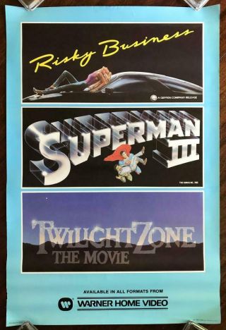 Warner Home Video Triple Bill Vhs Promotional Poster Risky Business Superman Nm,