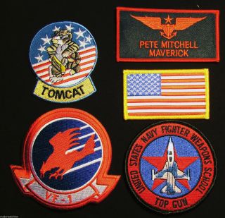 Top Gun Maverick Pete Mitchell Goose Nick Bradshaw Us Navy Flight 5 Patch Set