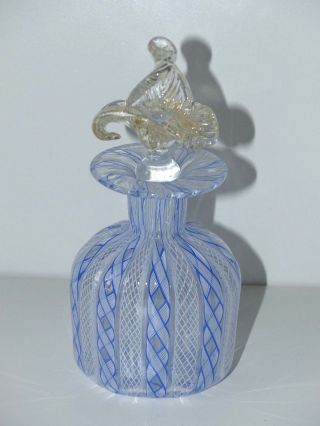 Large Antique / Vintage Murano Latticino Glass Scent / Perfume Bottle,  Stopper