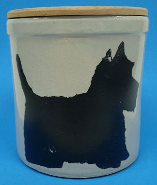 Robinson Ransbottom Stoneware Crock With Wooden Lid And Dog Image Crown 1 Usa