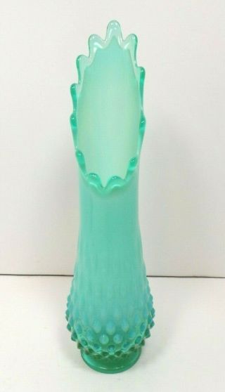 Fenton Green Opalescent Hobnail Vase Art Glass 12 " Tall