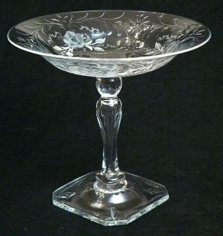 Compote,  Cut Glass,  Elegant,  Intaglio,  Engraved,  Art Deco,  8 ",  C1920