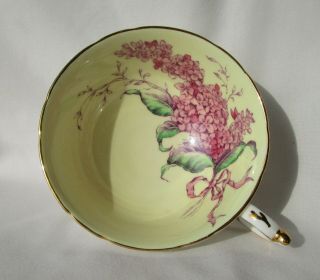Paragon China Tea Cup and Saucer Yellow Ground Pink Lilac Bouquet Double Warrant 3