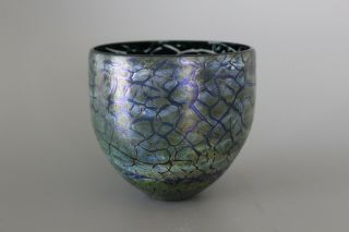 Will Shakspeare Not Shakespeare Handmade Studio Art Glass Blue Iridescent Bowl